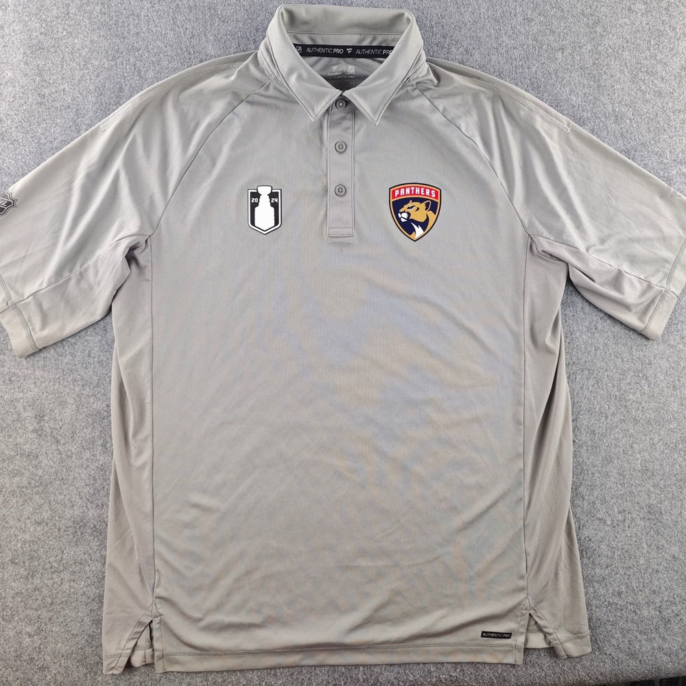 Fanatics Florida Panthers NHL Polo Mens XL Gray 2024 Stanley Cup Authentic